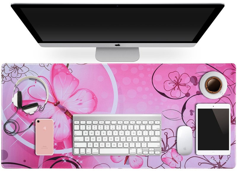 iKammo Large XXL Mat Gaming Mouse Pad Extended Full Desk Pad Pink Cute Mouse Pad with Waterproof Surface-Optimized Gaming Surface,Non-Slip Rubber Base Sticthed Edge Mousepad (35"x15.55"x0.08")-Pink Butterfly - Image 4